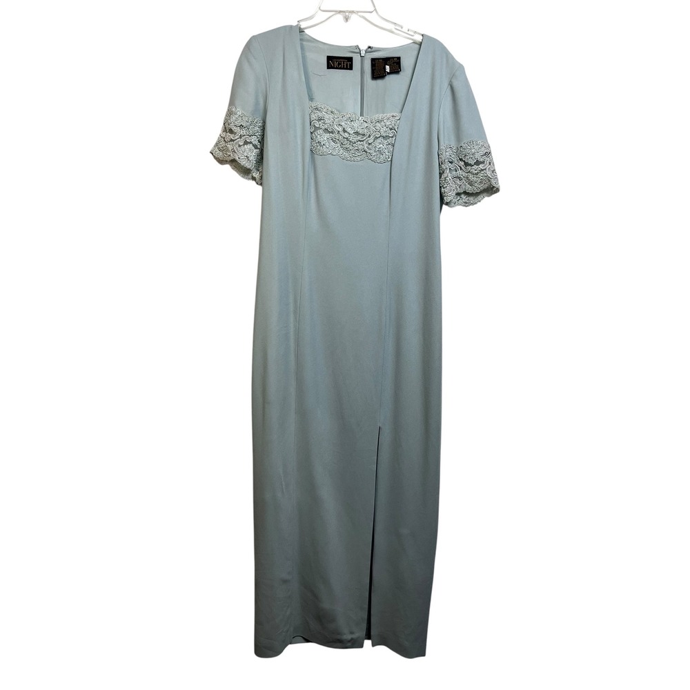 Liz Claiborne Night Sage Green Beaded Lace Maxi Dress Formal Gown Size 10 - Picture 2 of 10